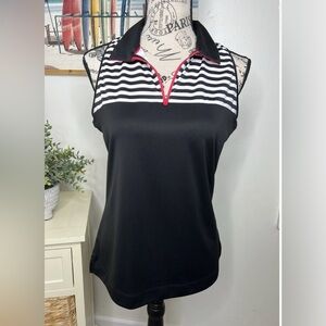 Slazenger Sleeveless Black Striped Golf Polo Top